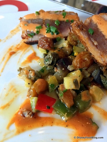 Spicy Tuna with Eggplant, Capers Salad, Zucchini, and Basil Oil -- The Salad Beneath