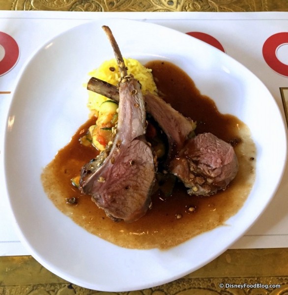 Coriander Crusted Lamb with Basmati Rice, Roasted Tomatoes, and Zucchini