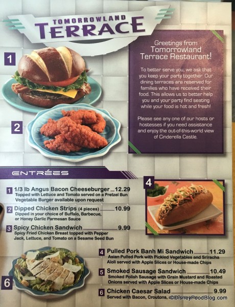 Tomorrowland Terrace Menu