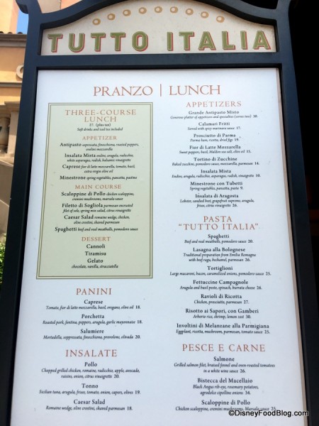 Tutto Italia Menu