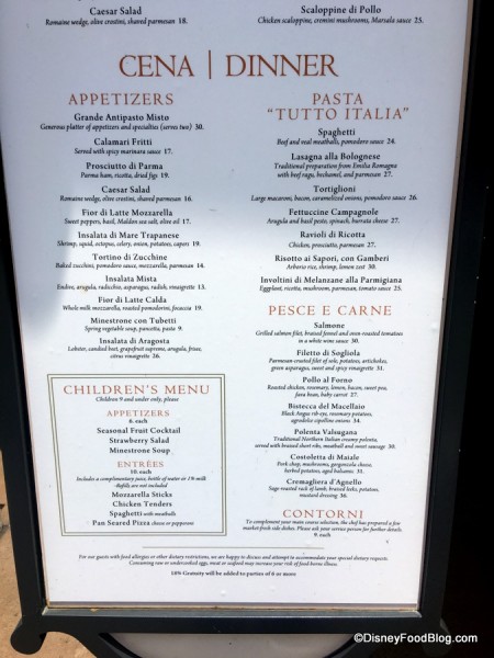 Tutto Italia Menu