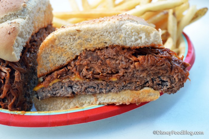 Barbecued Pork Bacon Cheeseburger Cross-Section 