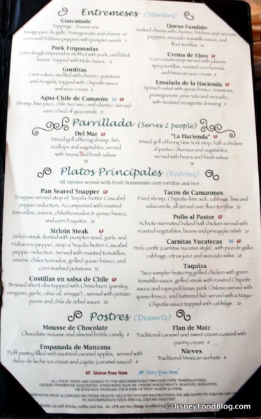 Menu -- Click to Enlarge