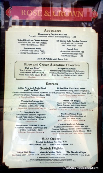 Rose & Crown Menu