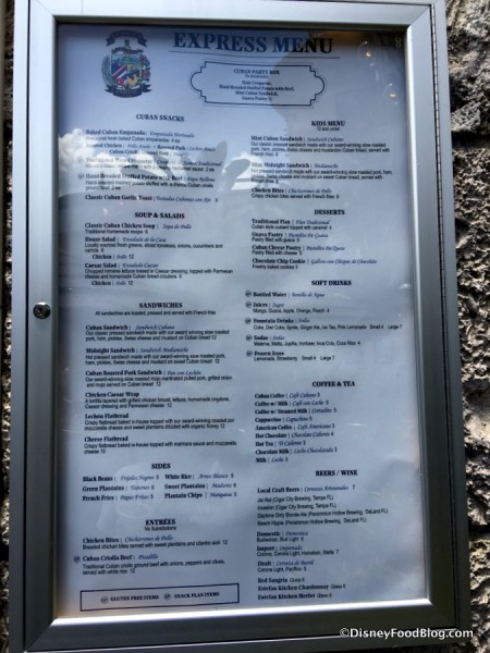 Bongos Express Cuban Cafe Menu