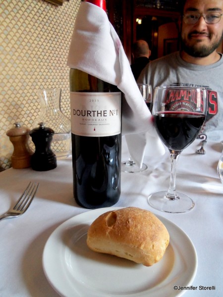 Bordeaux AOC Dourthe No. 1 and a fresh French roll