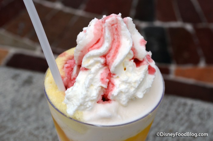 Cherry juice topping the Whipped Cream