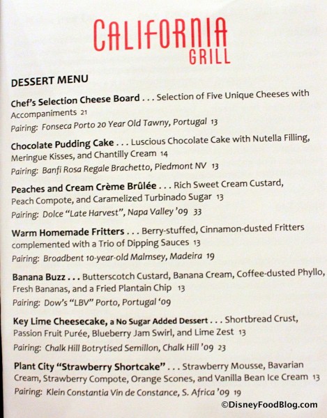 Dessert Menu -- Click to Enlarge