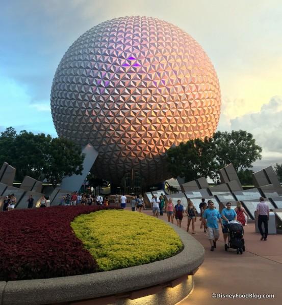 Epcot Spaceship Earth sunset
