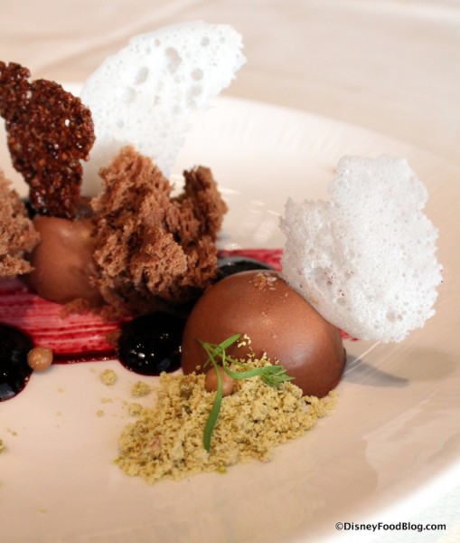 Under the Sea Chocolate Dessert -- Close Up of Foam and Pistachio Dust