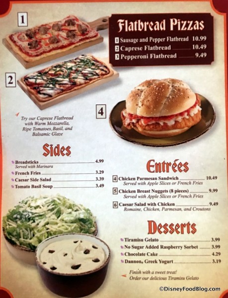 Pinocchio Village Haus Menu