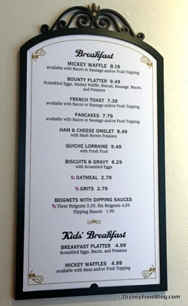 Temporary Food Court Menu at Port Orleans French Quarter