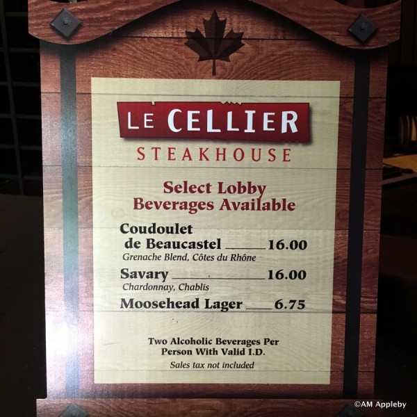 Le Cellier Lobby Beverages Menu