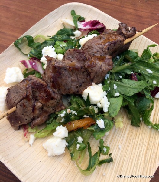 Grilled Beef Skewer with Romaine, Apricots and Feta Cheese