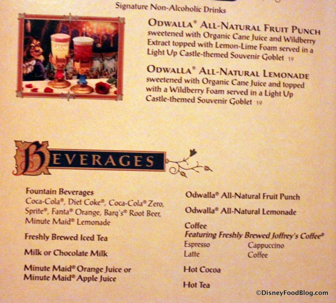 Menu -- Beverages -- Click to Enlarge
