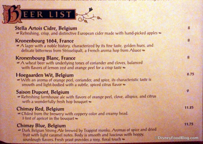 Menu -- Beers -- Click to Enlarge