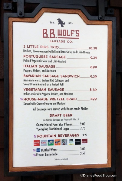B.B. Wolf's Menu