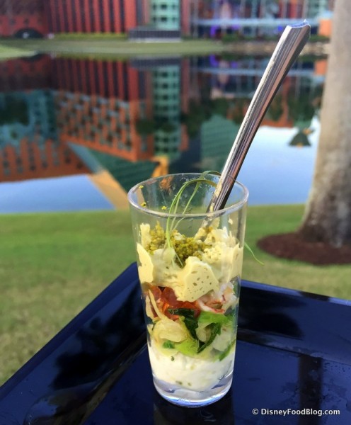 King Crab with Savoy Cabbage, Seafood Consomme, and Pistachio Mousse