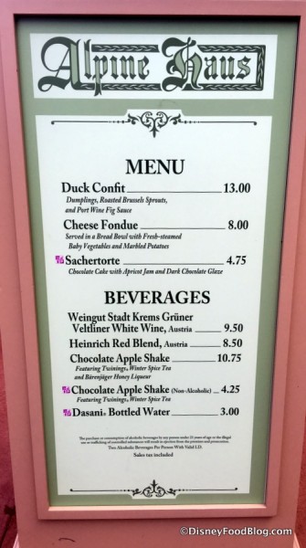 Alpine Haus Menu