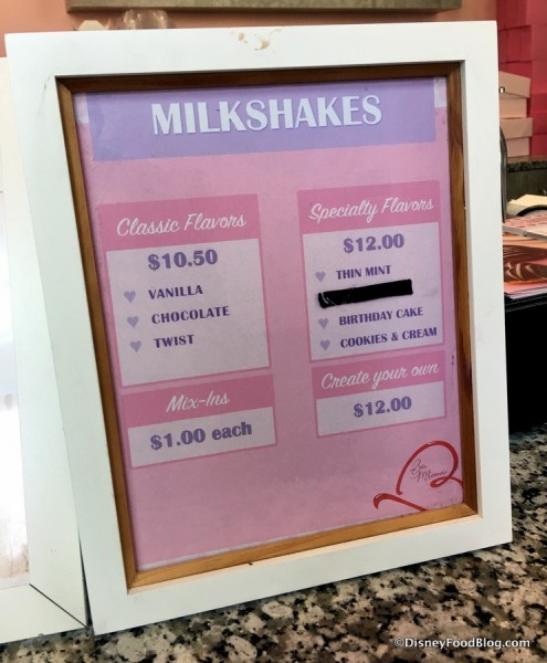 Milkshakes Menu