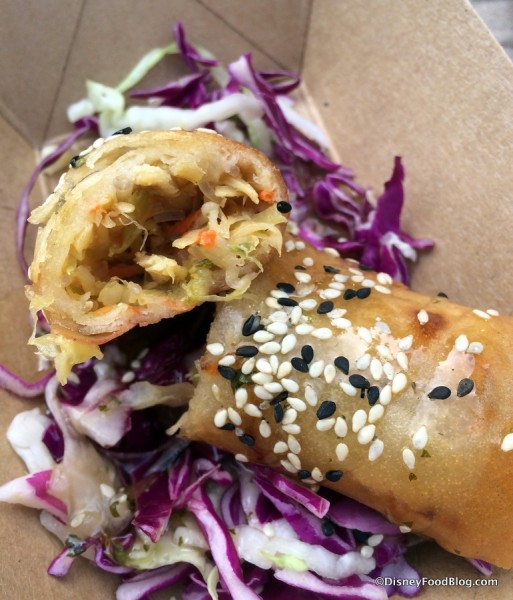 Smoked Duck & Vegetable Spring Roll with cabbage and sweet plum sauce cross-section