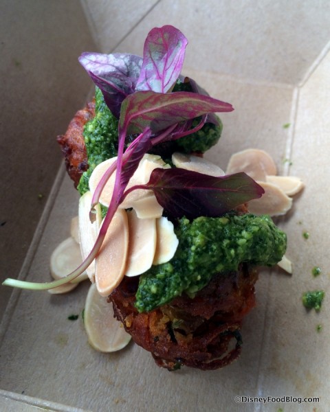 Carrot & Chickpea Fritters with coriander-almond sauce