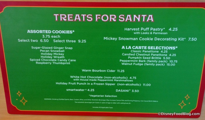 Treats for Santa Menu
