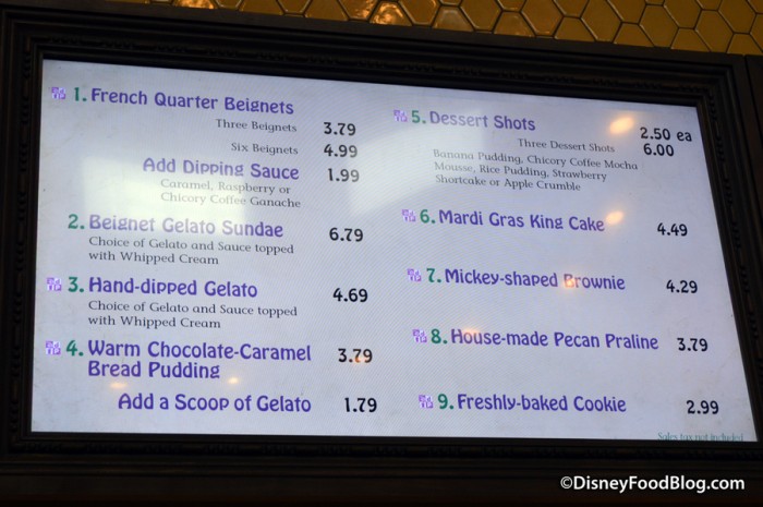 Bakery and Gelato Menu