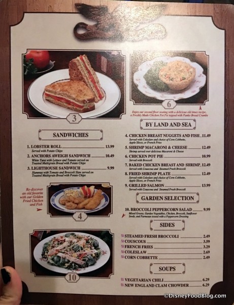 Columbia Harbour House Menu