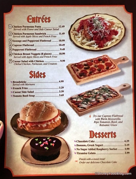 Pinocchio Village Haus Menu