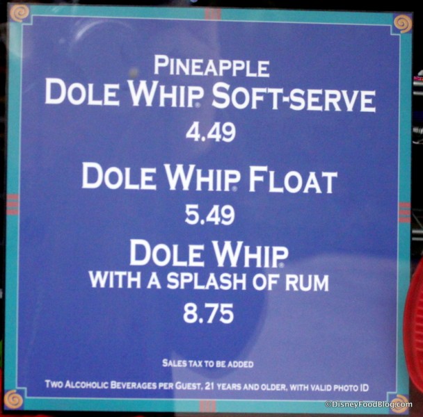Dole Whip Menu Options