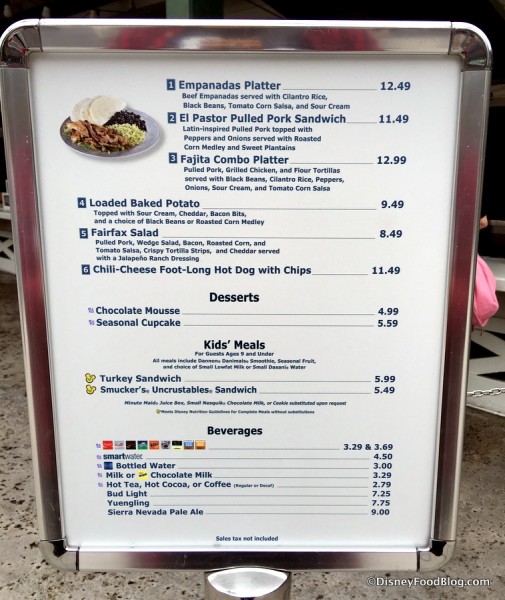 Fairfax Fare Menu