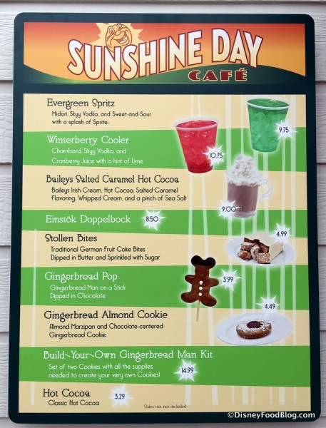 Sunshine Day Cafe Seasonal Menu