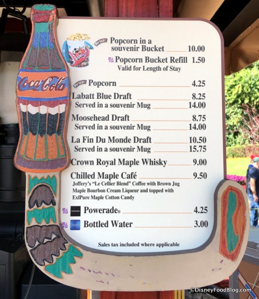 Canada Popcorn Cart Menu
