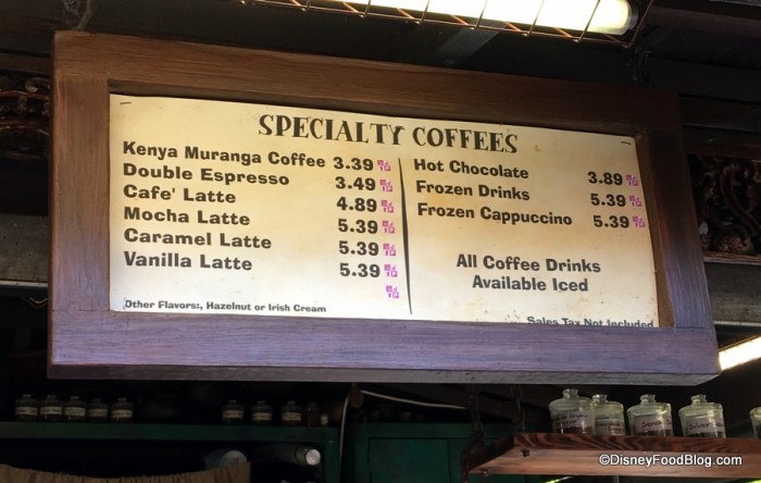 Specialty Coffee Menu