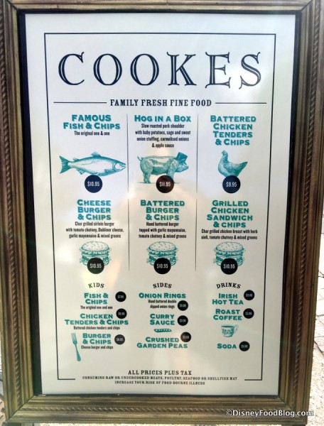 Cookes of Dublin Menu