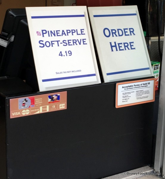 Dole Whip signs at Marketplace Snacks