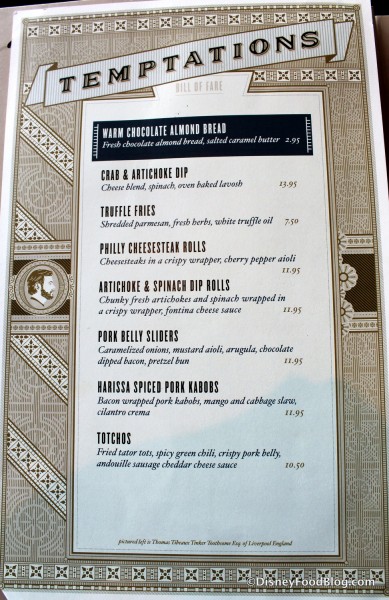 "Temptations" Menu