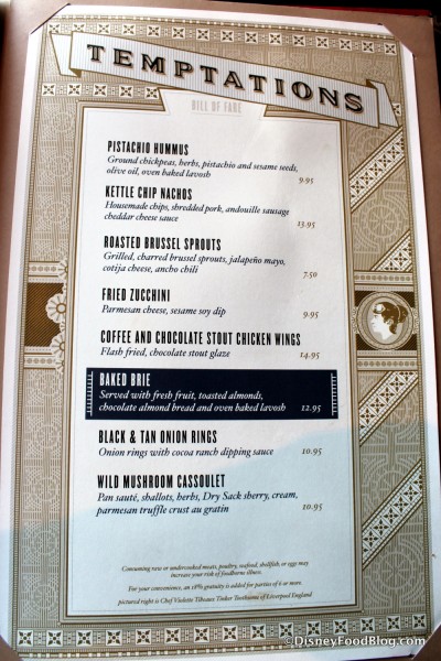 "Temptations" Menu