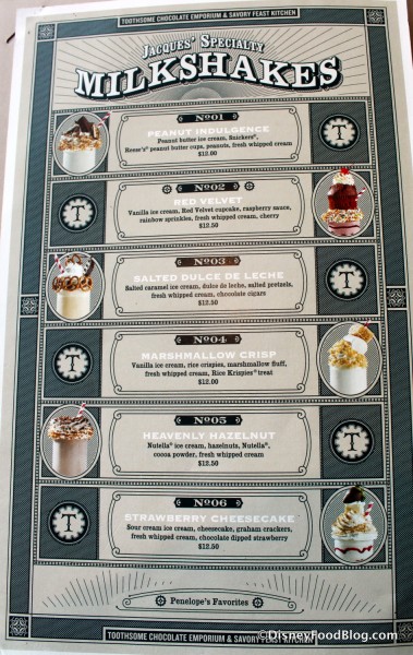 Milkshake Menu