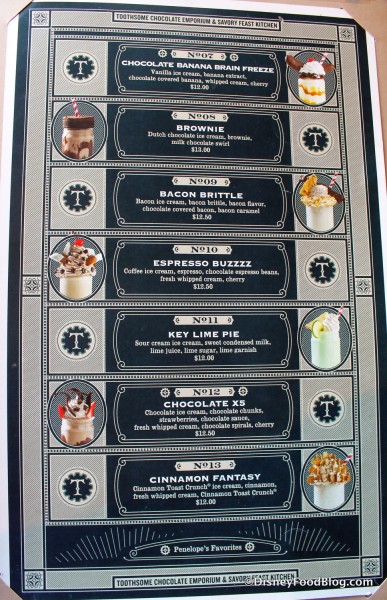 Milkshake Menu