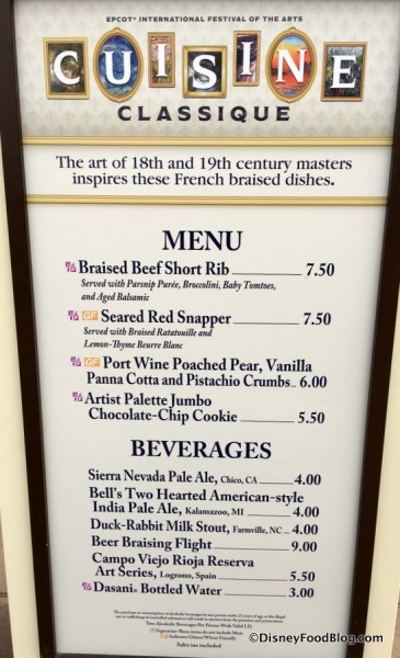 Cuisine Classique Menu