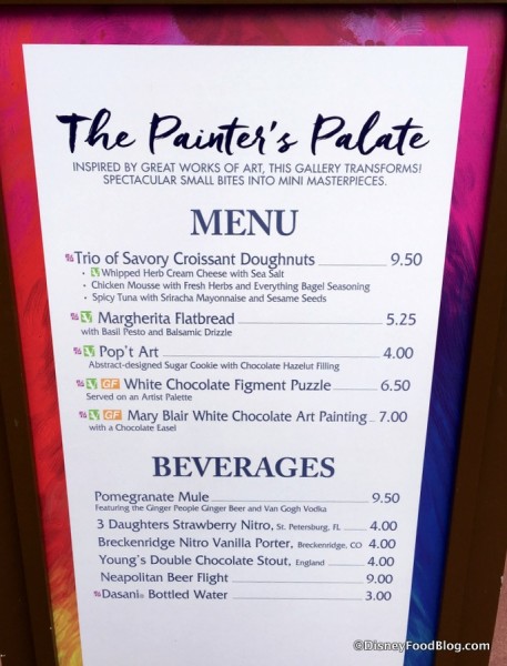 The Painter's Palate Menu
