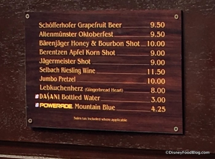Bier Stand Menu