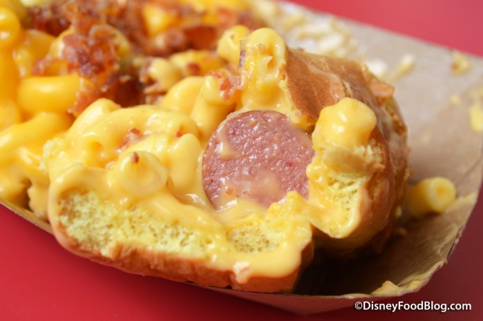 Mac and Cheese Dog Close-Up