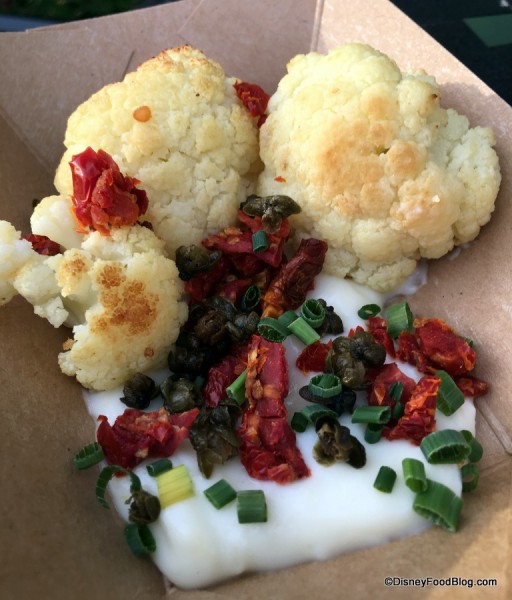 Roasted cauliflower and Meyer lemon-infused Dannon Oikos® Greek nonfat yogurt cauliflower puree with sundried tomatoes and fried capers