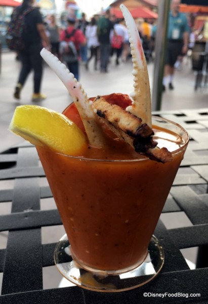 Chilled Cioppino soup with shrimp, crab claw and grilled olive bread