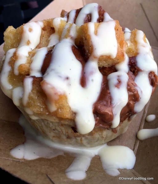 Milk chocolate sourdough bread pudding with vanilla bean sauce