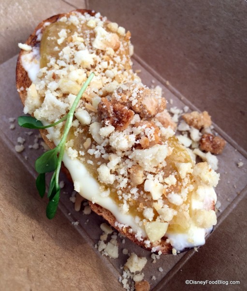 Brie toast with fig and mint and roasted California almond crumble 