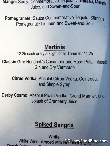 Brown Derby Lounge Martini Flight